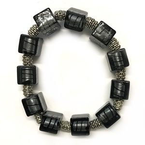 Handmade Vintage Black Glass & Metal Bracelet NWOT